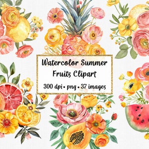 Aquarell Blumen Sommer Früchte Clipart, kommerzielle Nutzung