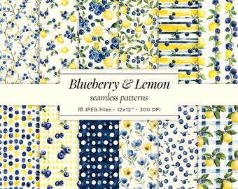 Blueberry & Lemon Watercolor Seamless Patterns