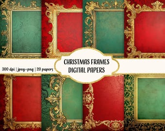 Kerstbaroklijsten: rood, groen en goud digitaal papier (digitale download)