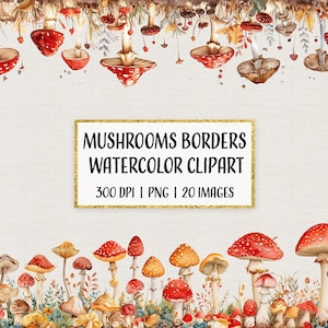 Watercolor Mushrooms Borders Clipart