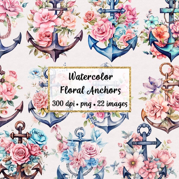 Watercolor Floral Anchors Clipart