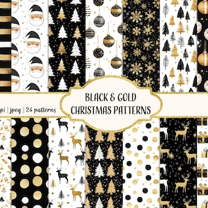 Black and Gold Christmas, Digital Paper Pack, Seamless Patterns, Printable Scrapbook Paper, Commercial use, Instant download