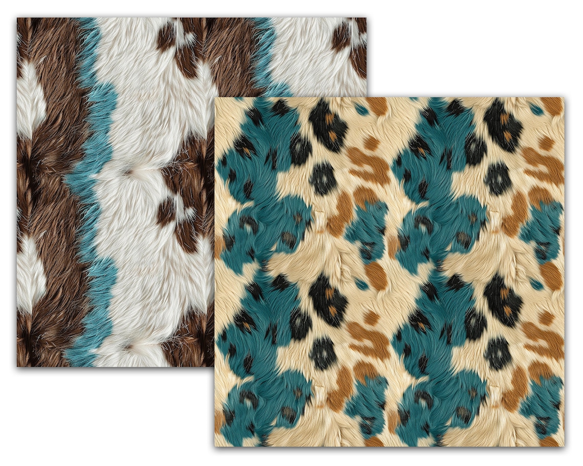 Turquoise Cowhide Textures, Printable Seamless Patterns, Commercial Use ...