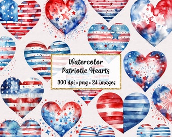 Watercolor Patriotic Hearts Clipart