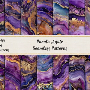 May include: Purple and gold agate seamless patterns. 14 digital patterns in a jpeg format, 300 dpi.