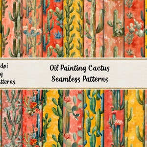 Cactus de terracota boho, pintura al óleo patrones sin costuras