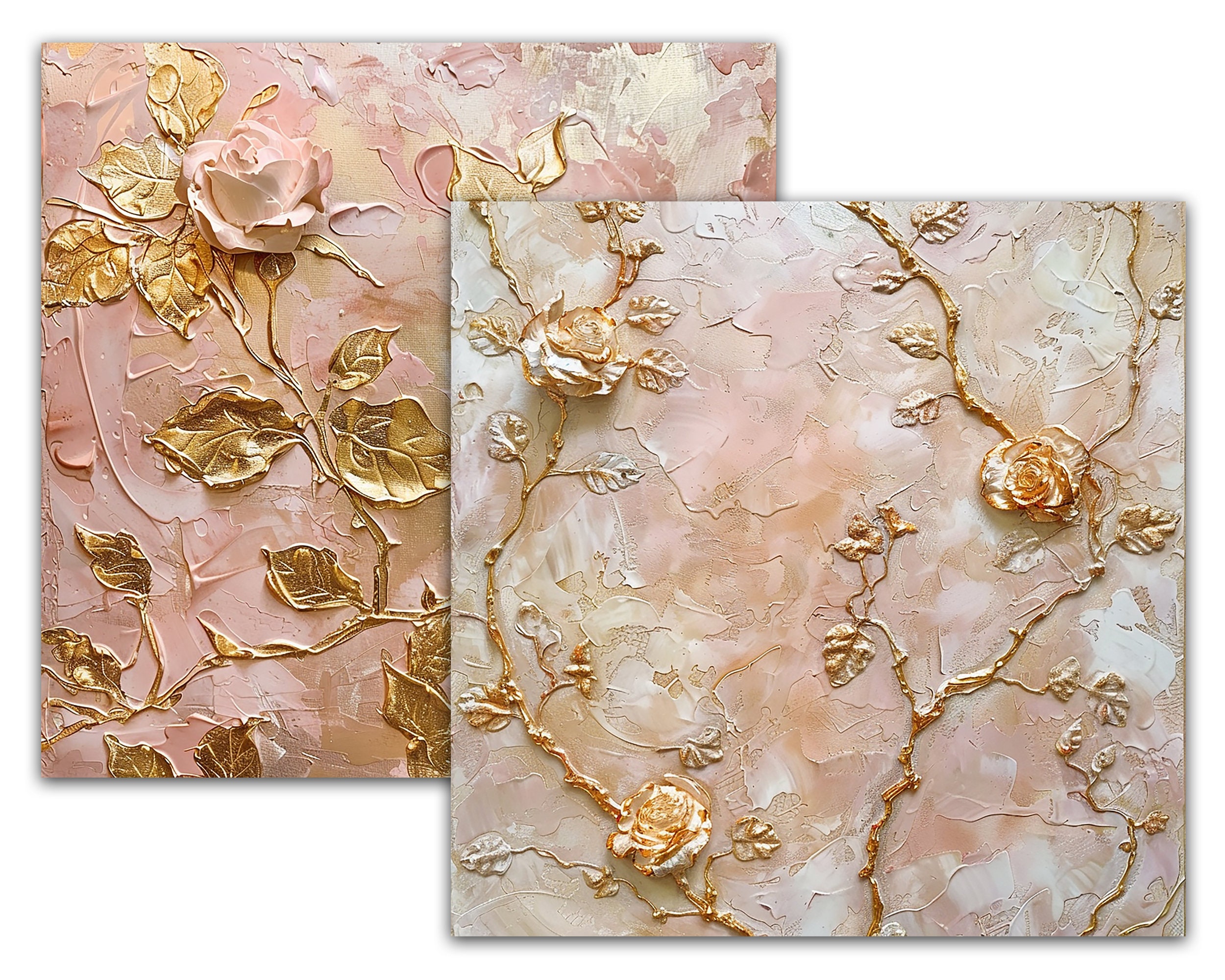 Gold Roses Oil Painting Digital Papers, Gold and Pink Backgrounds ...