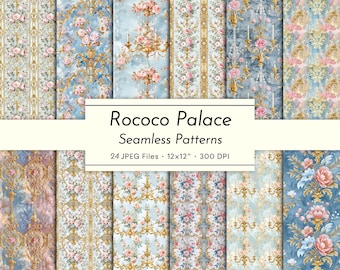 Watercolor Marie Antoinette Palace Wallpaper, Printable Seamless Patterns, Floral Digital Papers, Commercial use