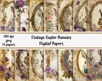 Vintage Easter Bunnies Digital Papers, Printable, Commercial use