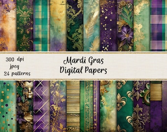 Mardi Gras Digital Papers, Printable Scrapbook Paper, Commercial use