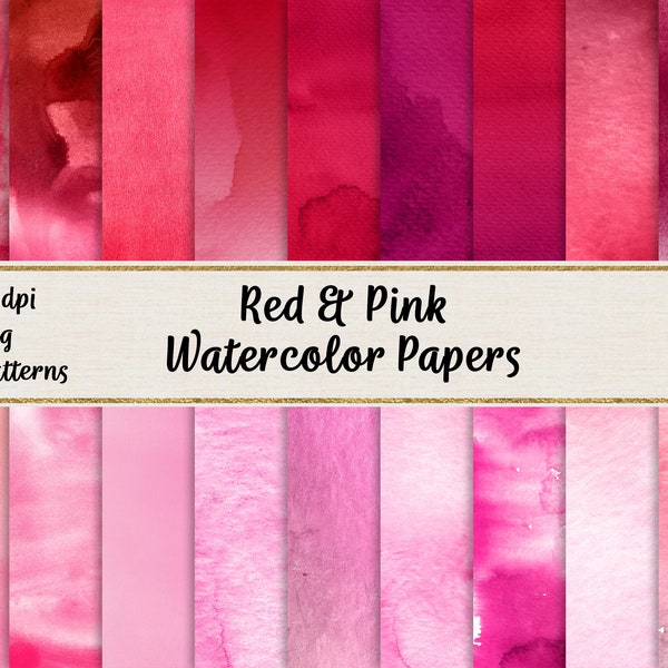 Red and Pink Watercolor Digital Paper Pack