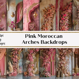 Toiles de fond d'arches marocaines, arrière-plans marocains roses et or, usage commercial
