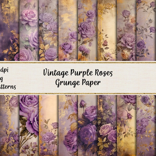 Purple Roses Grunge Digital Papers