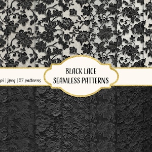 Black Lace Seamless Patterns, Printable Lace Textures, Commercial use