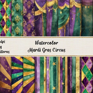 Watercolor Mardi Gras Circus Digital Papers