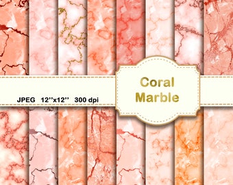 Coral Marble Digital Papers