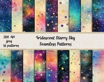 Iridescent Starry Sky Seamless Patterns
