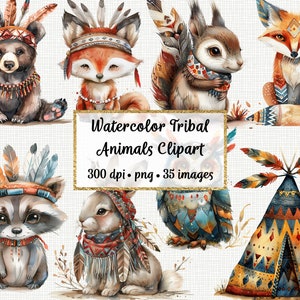 Aquarell niedlichen Tribal Tiere Clipart, kommerzielle Nutzung