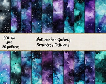 Watercolor Galaxy Seamless Patterns