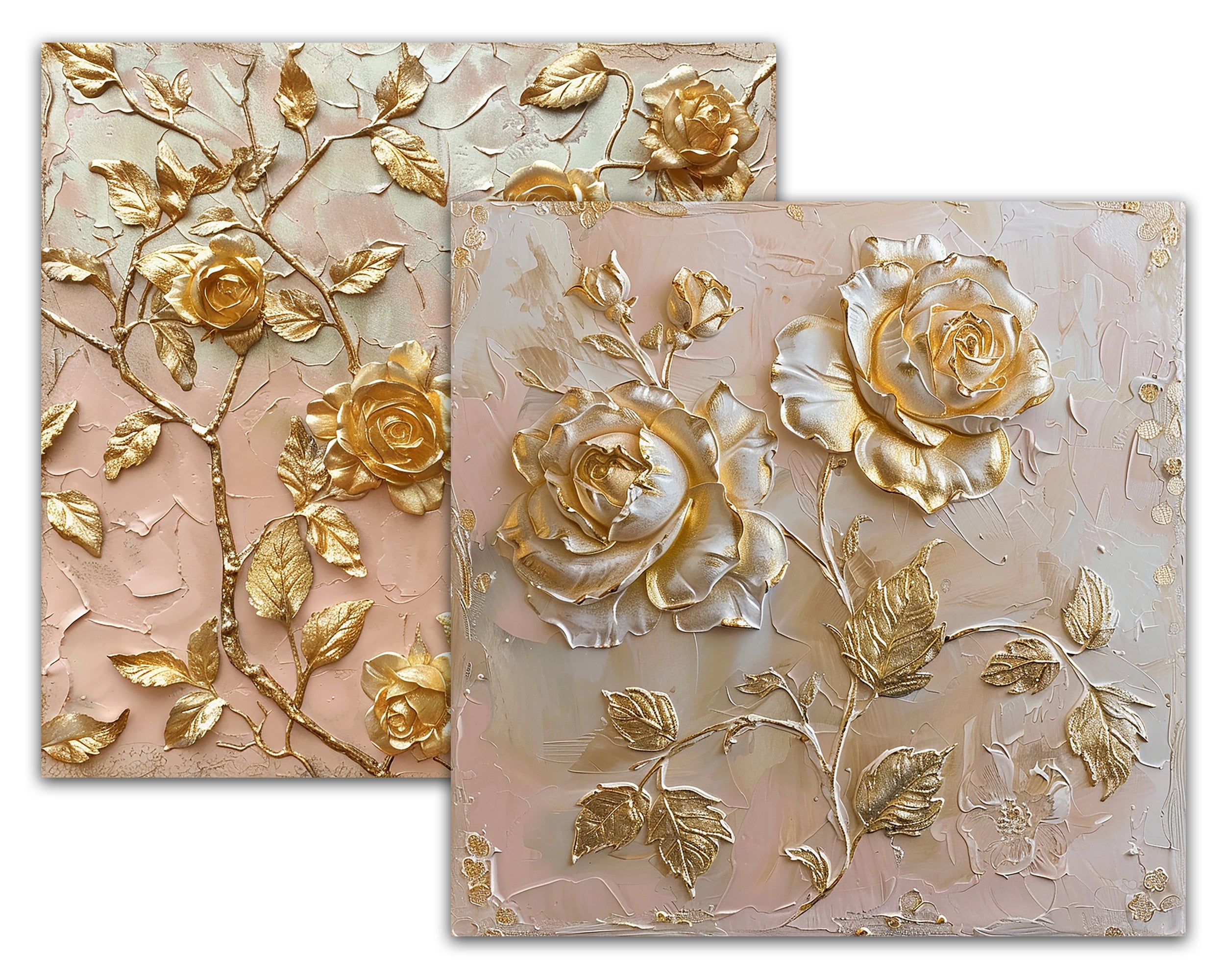 Gold Roses Oil Painting Digital Papers, Gold and Pink Backgrounds ...