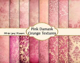 Pink and Beige Grunge Damask Digital Papers, Commercial use