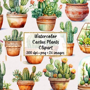 Clipart de plantas de cactus boho acuarela