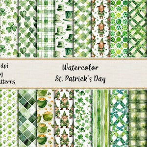 Watercolor St. Patrick&#39;s Day Seamless Patterns, Printable Scrapbook Paper, Instant Download Digital Papers, Commercial use