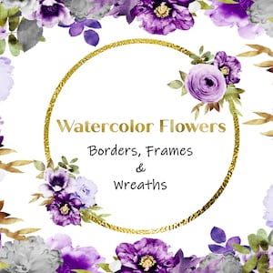Roxo, aquarela, flores Clipart