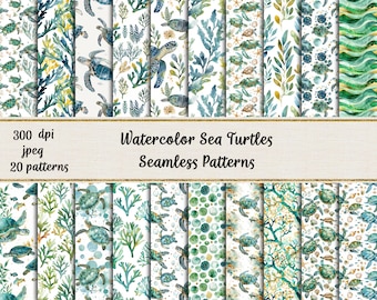 Patrones sin costuras de tortugas marinas en acuarela
