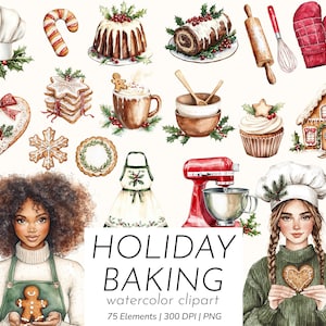 Weihnachten Backen Clipart | Lebkuchen Kekse, Backwerkzeuge, Urlaub Aquarell PNG | Festliche Weihnachten Clip Art Set