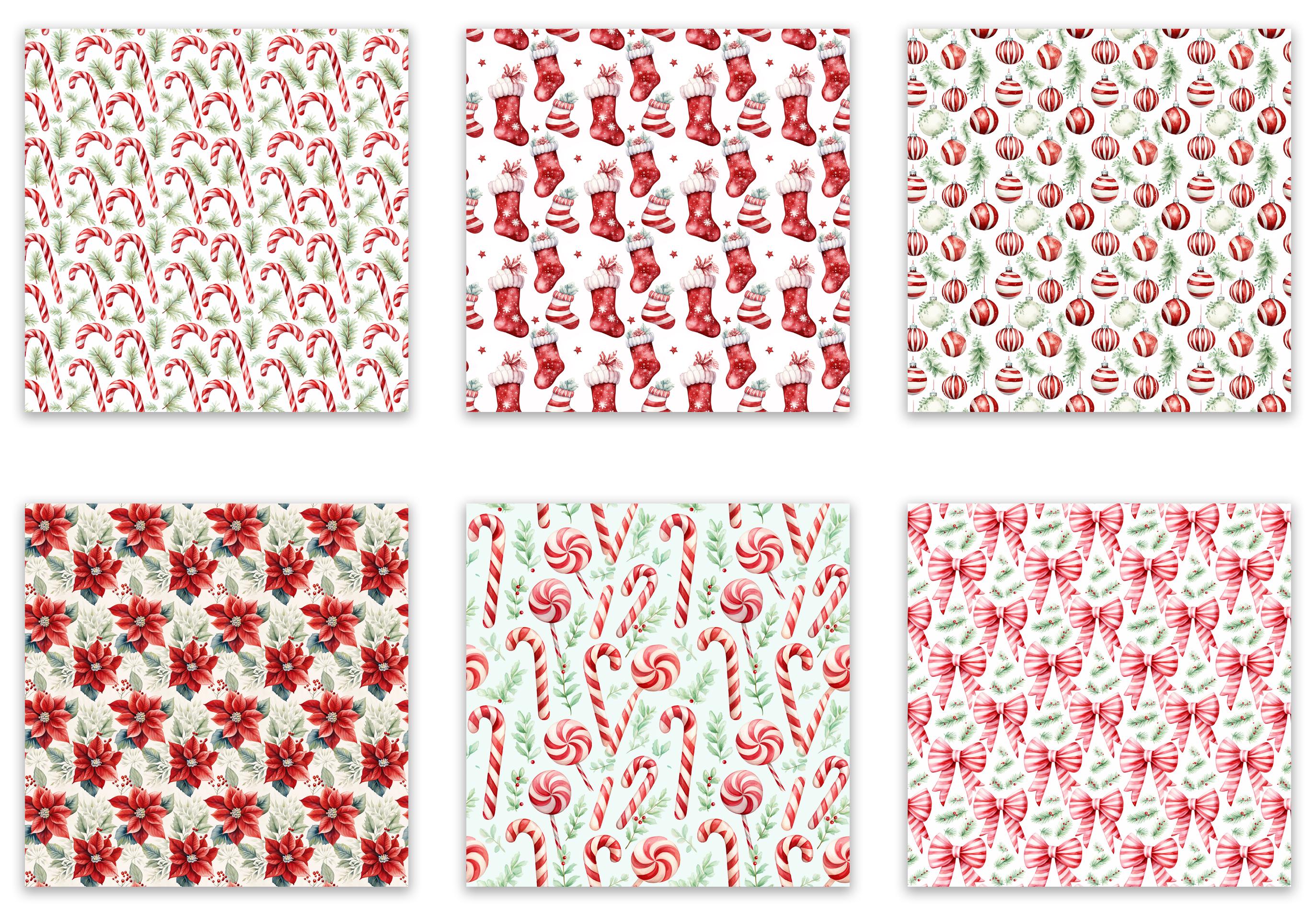 Watercolor Candy Cane Patterns, Printable Scrapbook Paper, Christmas ...