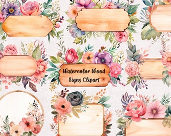 Watercolor Floral Wood Signs Clipart