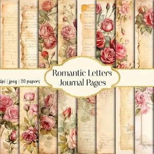 Cartas românticas em aquarela, papéis digitais, páginas de diário para impressão, papel para scrapbook, uso comercial