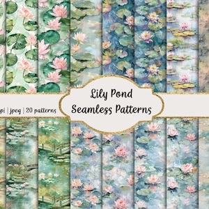 Lily Pond Oil Painting Seamless Patterns, Commercial use