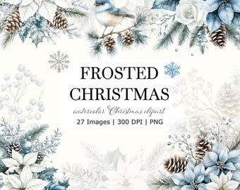 Watercolor Christmas Clipart | Winter Floral PNG Elements (Digital Download)