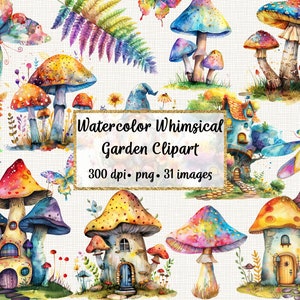 Clipart jardin lunatique aquarelle, usage commercial
