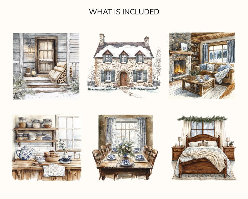 Blueberry Winter Watercolor Clipart Set | Cozy Winter Countryside ...