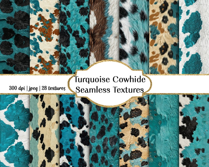 Turquoise Cowhide Textures, Printable Seamless Patterns, Commercial Use ...