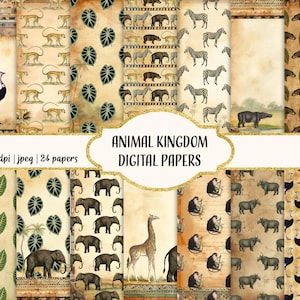 African Animals Digital Papers, Safari Patterns, Printable Scrapbook Paper, Commercial use
