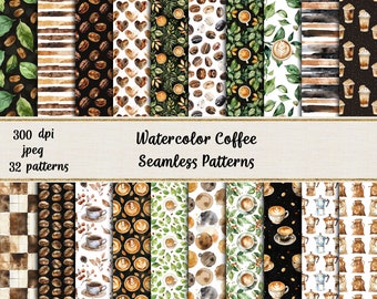 Watercolor Coffee Seamless Patterns