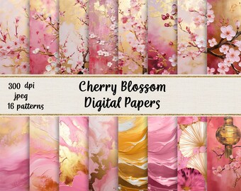 Cherry Blossom Acrylic Paint Digital Papers