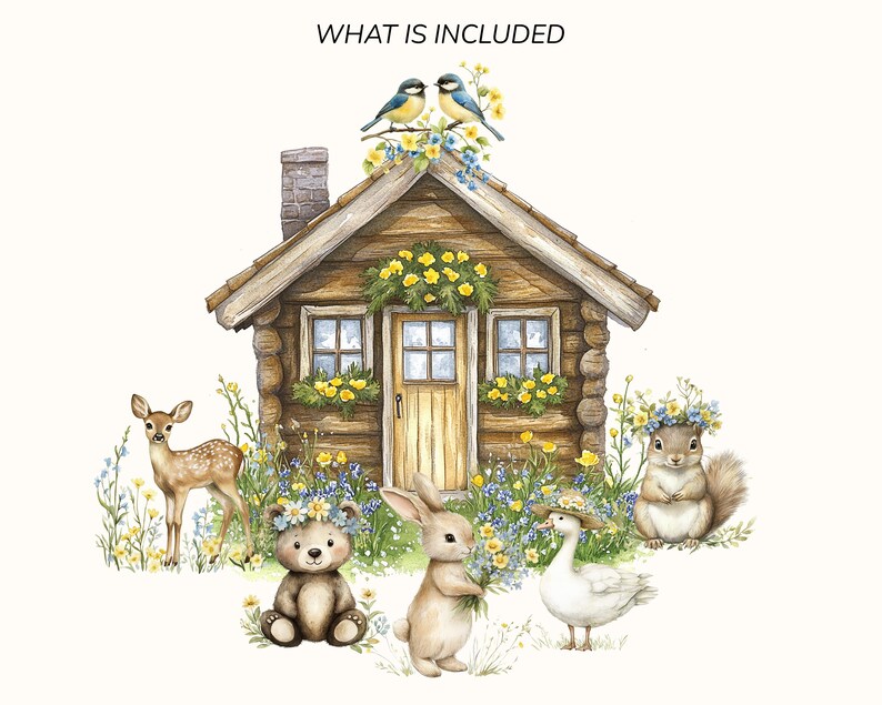 Wiosenna Chatka, Akwarelowy Clipart | Kwiatowe Wiosenne Elementy PNG zdjęcie 8