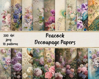 Beautiful Peacock Printable Decoupage Digital Papers
