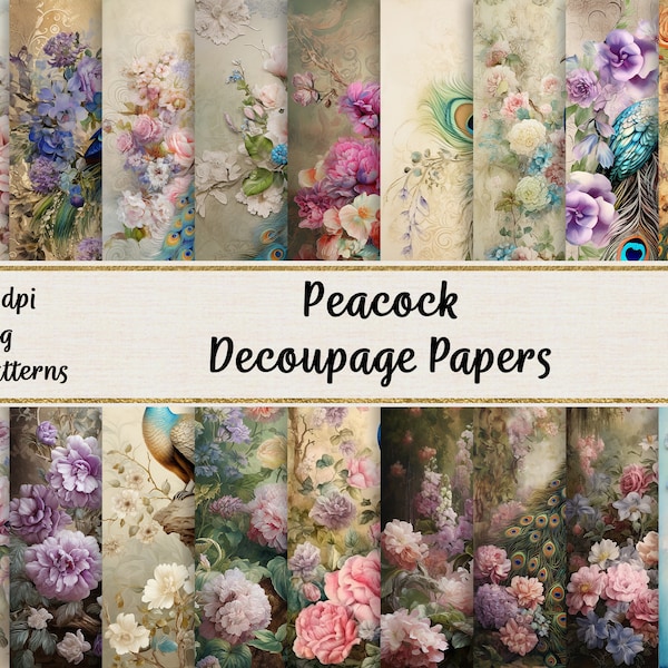 Beautiful Peacock Printable Decoupage Digital Papers