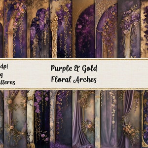 Purple and Gold Floral Arches Digital Papers - Etsy