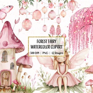 Clipart aquarelle fée de la forêt, clipart fées roses, illustrations imprimables de fées magiques, scrapbooking, usage Commercial