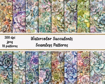 Watercolor Succulents Seamless Patterns, Commercial use