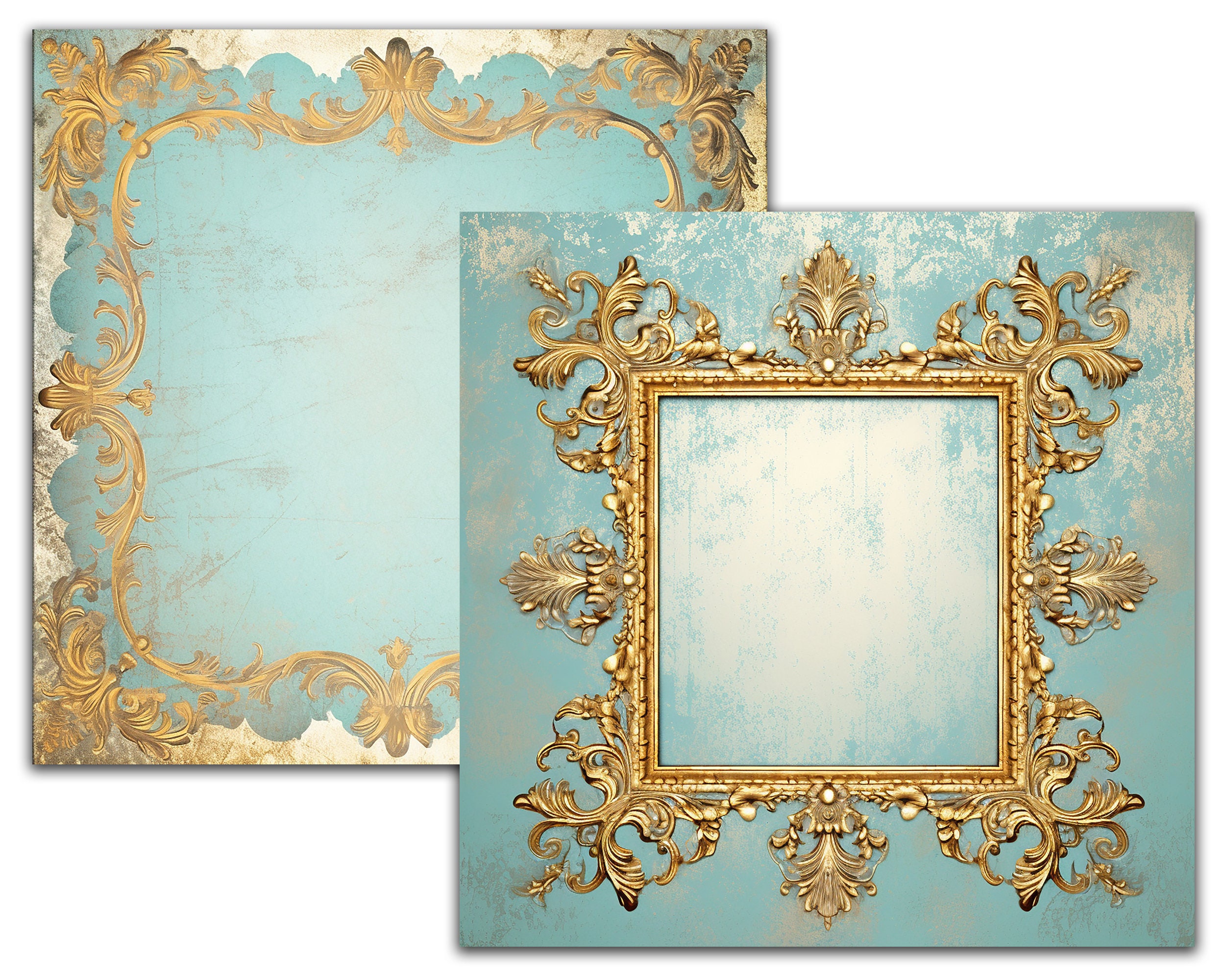 Gold & Blue Baroque Frames: Antique Digital Paper (12x12 Inches) - Etsy
