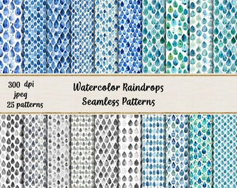 Watercolor Raindrops Seamless Patterns