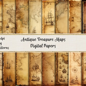 Mapas de tesouro antigos, mapas vintage para impressão, papéis digitais para download instantâneo, uso comercial